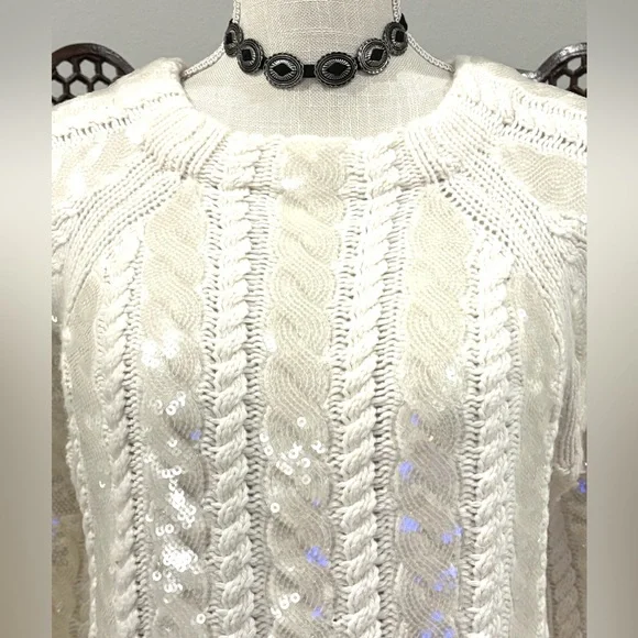 VERONICA BEARD CASHMERE WOOL CABLE KNIT SWEATER S YOLA SEQUIN BALLOON SLV $695